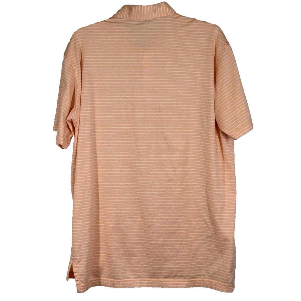Peter Millar Men's Polo Golf Shirt Size Medium Peach/White Stripes - Picture 4 of 6